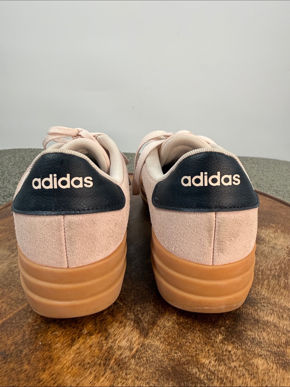 adidas Shoes Wm 8.5 Pink Suede Platform Sneakers Black Stripes - Picture 5 of 11